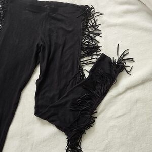 Tassle Suede Western Grunge Leggings Black NWOT